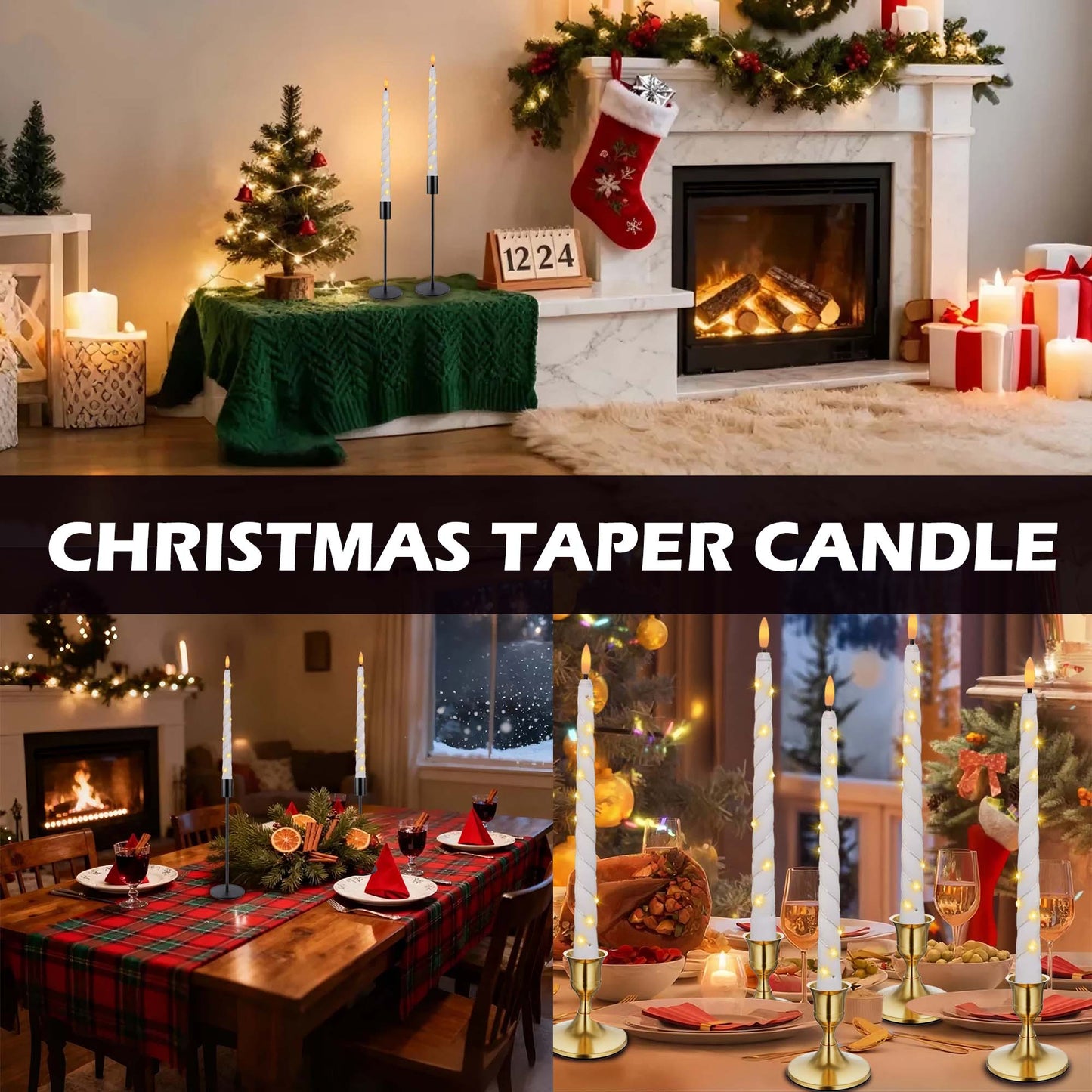 HIDAWN 6Pack Twisted Flameless Taper Candles with Fairy String Lights, Battery Operated Remote Timer 3D Flame Wick Flickering LED Electric Candlesticks Fake Window Candles-White