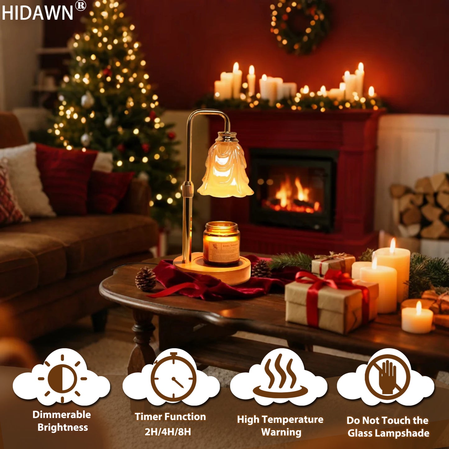 HIDAWN Candle Warmer Lamp with Timer Dimmable,Adjustable Height,Wax Melt Warmer for Jar Candles with 2 Bulbs,Birthday Gifts for Women Mom, House Warming Gifts New Home Decor(Candles Not Included)