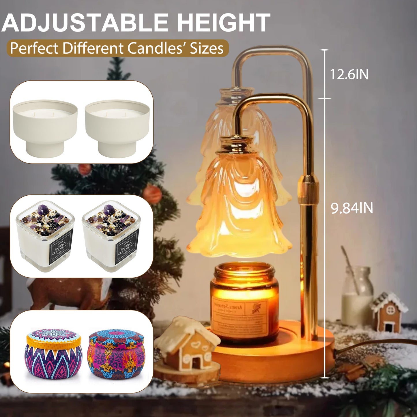 HIDAWN Candle Warmer Lamp with Timer Dimmable,Adjustable Height,Wax Melt Warmer for Jar Candles with 2 Bulbs,Birthday Gifts for Women Mom, House Warming Gifts New Home Decor(Candles Not Included)