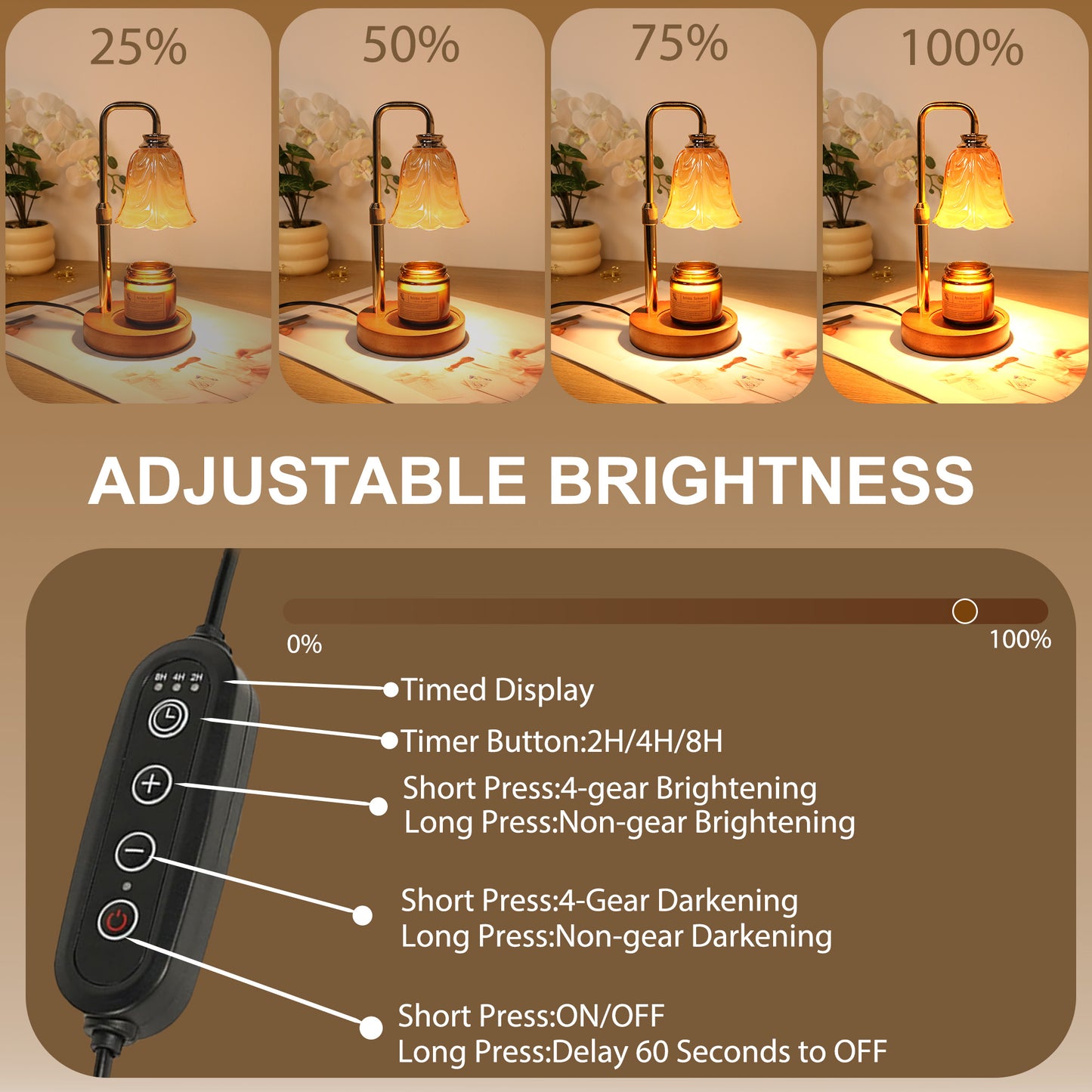 HIDAWN Candle Warmer Lamp with Timer Dimmable,Adjustable Height,Wax Melt Warmer for Jar Candles with 2 Bulbs,Birthday Gifts for Women Mom, House Warming Gifts New Home Decor(Candles Not Included)