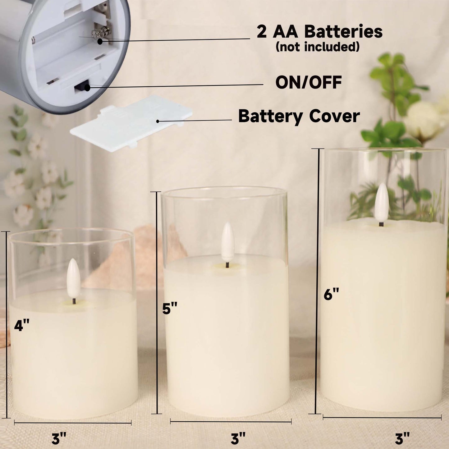 HIDAWN Flameless Candles Flickering with Remote and Timer,3D Wick Acrylic Electric Fake Candles, Battery Operated LED Pillar Candle-White4''x5''x6''