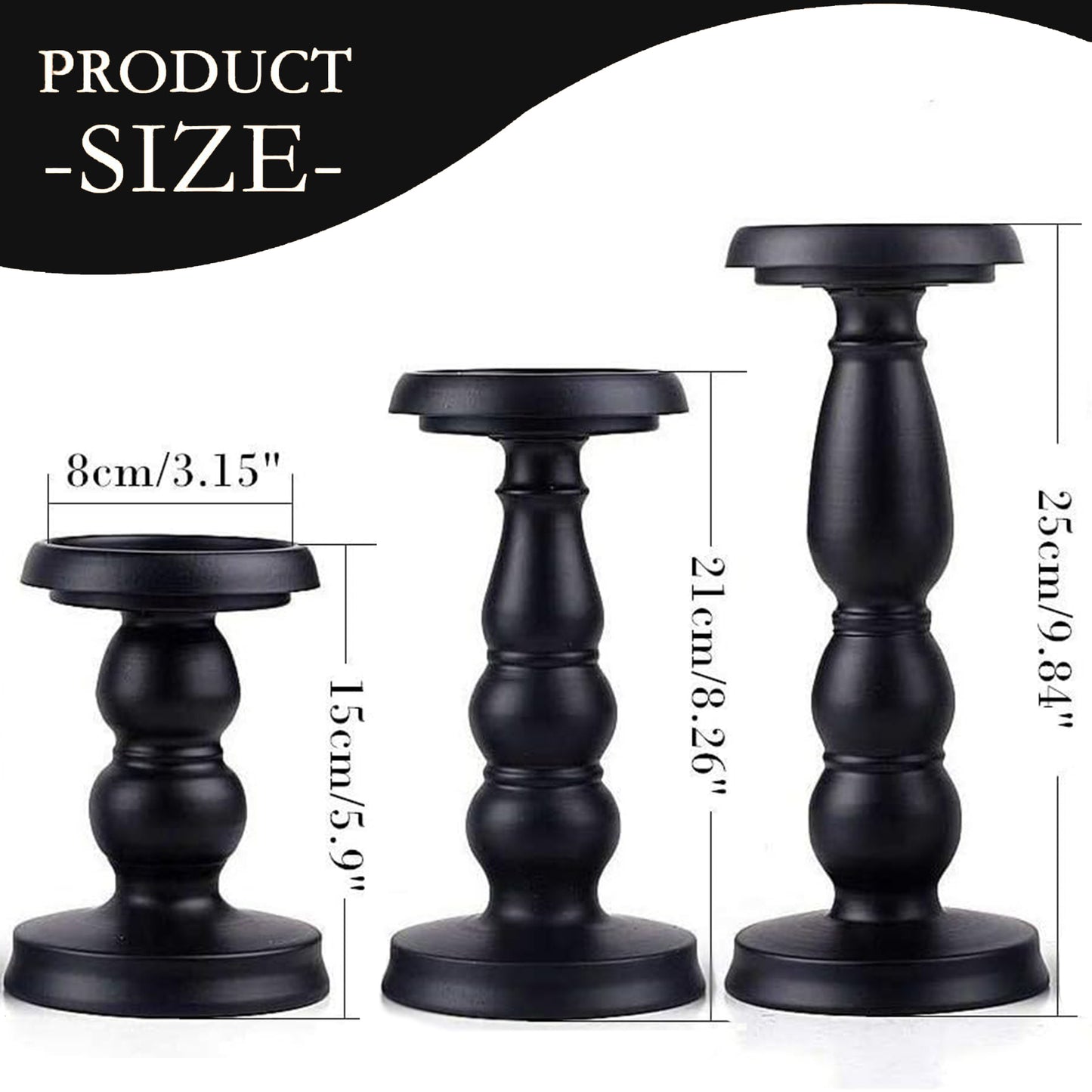 HIDAWN Candle Holder for Pillar Candles, Metal Black Retro Candlestick Holders for Firplace Table Centerpiece Wedding Decoration Set of 3
