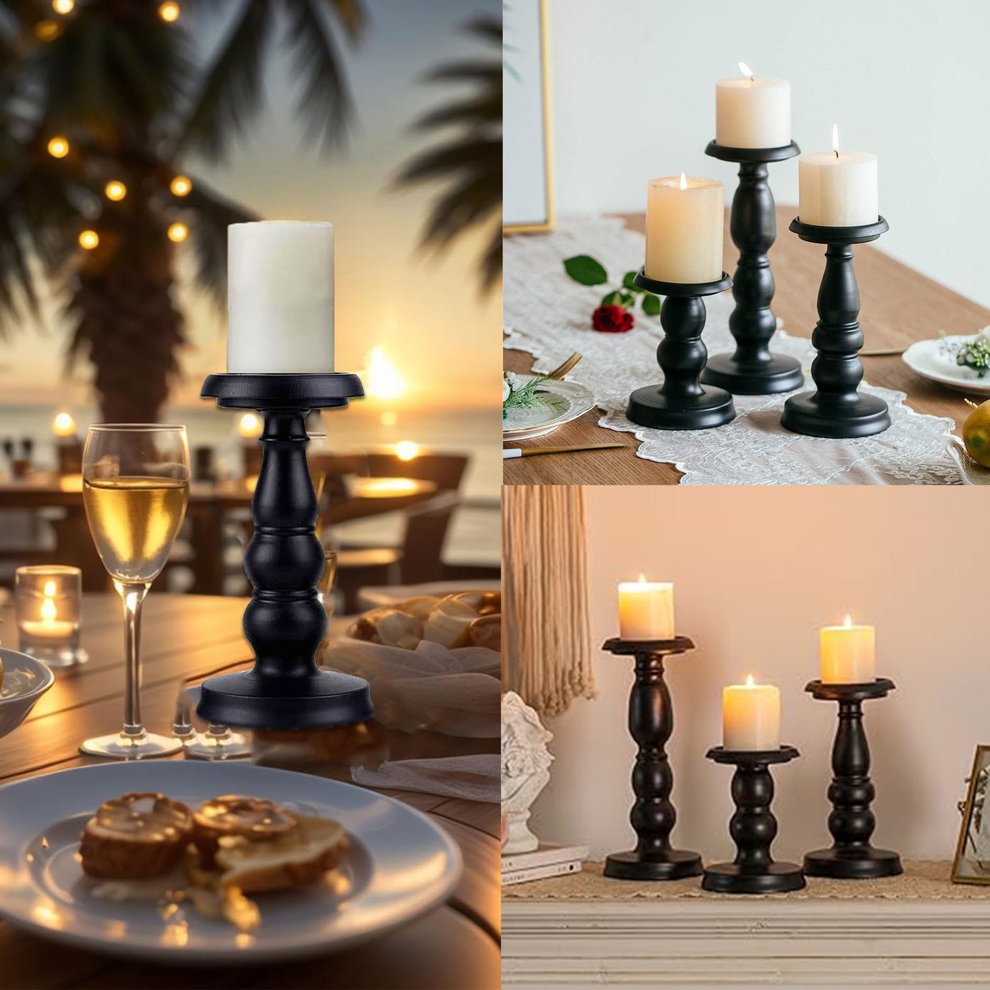 HIDAWN Candle Holder for Pillar Candles, Metal Black Retro Candlestick Holders for Firplace Table Centerpiece Wedding Decoration Set of 3