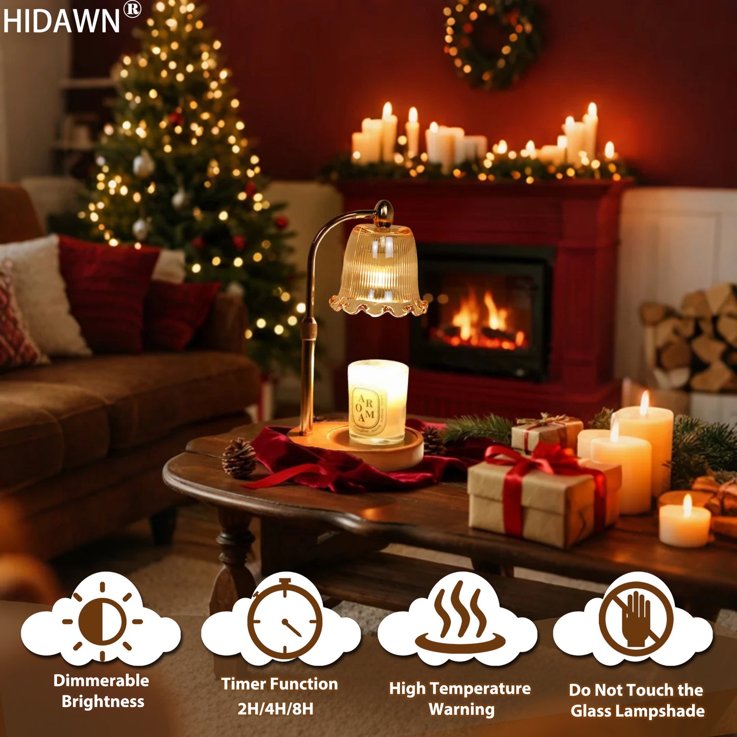HIDAWN Candle Warmer Lamp with Timer Dimmable,Adjustable Height,Wax Melt Warmer for Jar Candles with 2 Bulbs,Birthday Gifts for Women Mom, House Warming Gifts New Home Decor(Candles Not Included)