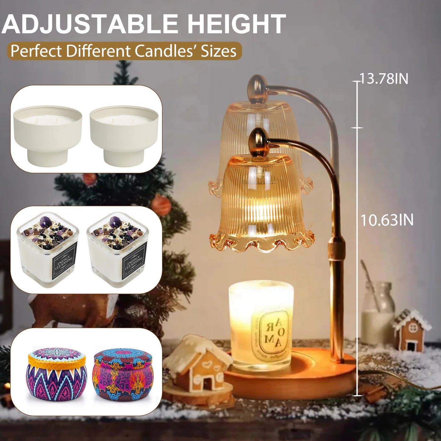 HIDAWN Candle Warmer Lamp with Timer Dimmable,Adjustable Height,Wax Melt Warmer for Jar Candles with 2 Bulbs,Birthday Gifts for Women Mom, House Warming Gifts New Home Decor(Candles Not Included)