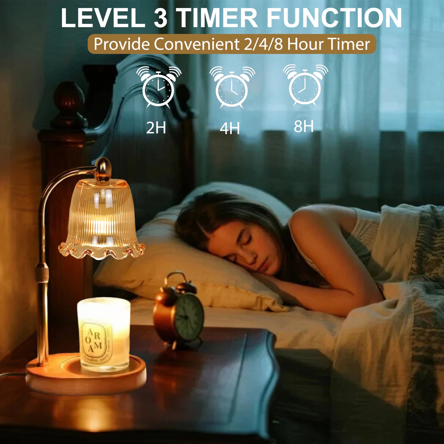 HIDAWN Candle Warmer Lamp with Timer Dimmable,Adjustable Height,Wax Melt Warmer for Jar Candles with 2 Bulbs,Birthday Gifts for Women Mom, House Warming Gifts New Home Decor(Candles Not Included)