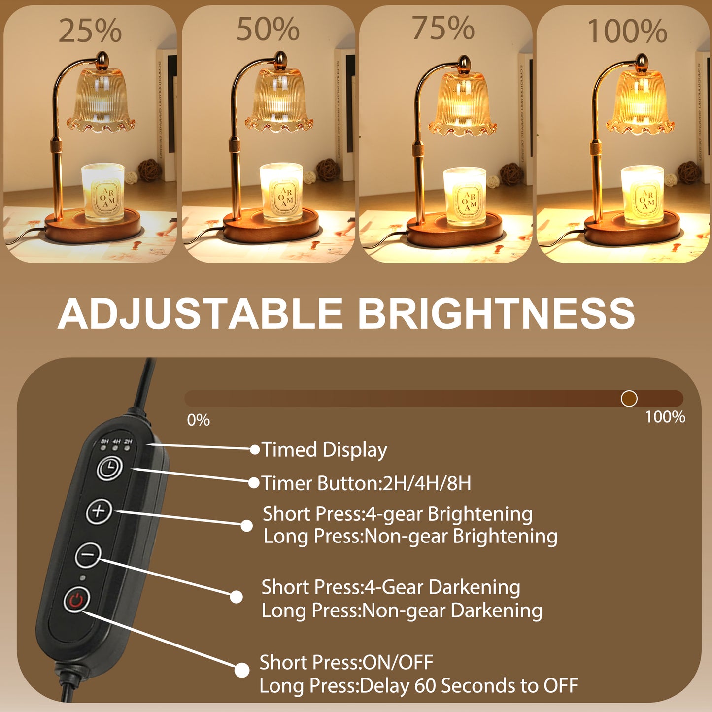 HIDAWN Candle Warmer Lamp with Timer Dimmable,Adjustable Height,Wax Melt Warmer for Jar Candles with 2 Bulbs,Birthday Gifts for Women Mom, House Warming Gifts New Home Decor(Candles Not Included)