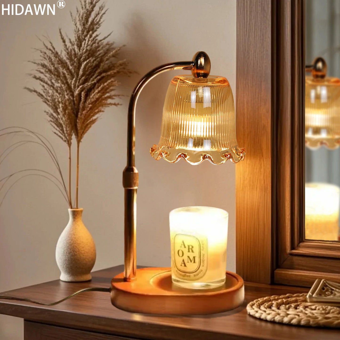 HIDAWN Candle Warmer Lamp with Timer Dimmable,Adjustable Height,Wax Melt Warmer for Jar Candles with 2 Bulbs,Birthday Gifts for Women Mom, House Warming Gifts New Home Decor(Candles Not Included)