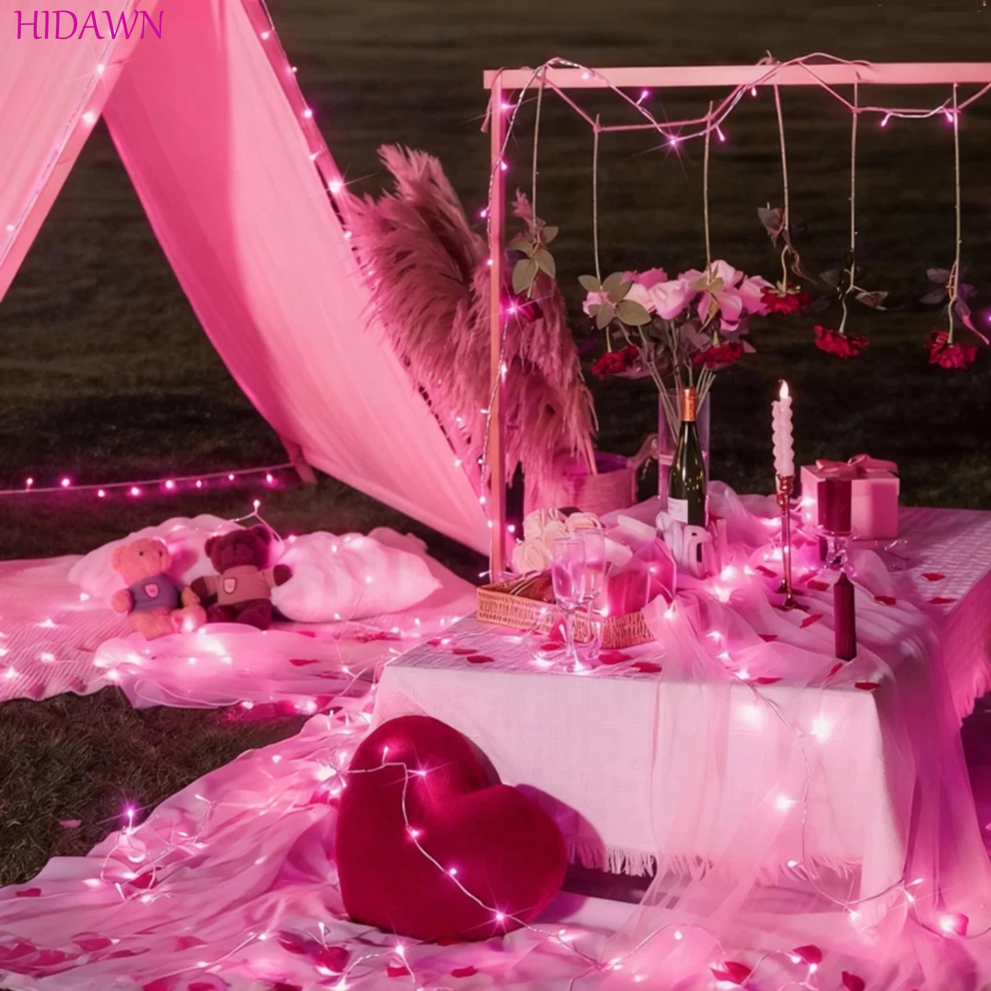 HIDAWN Pink Fairy Lights Battery Operated, 33Feet 100 LEDs Mini Battery Powered String Lights, Waterproof Lights Mason Jar Lights for Home Wedding Christmas Decoration ﻿