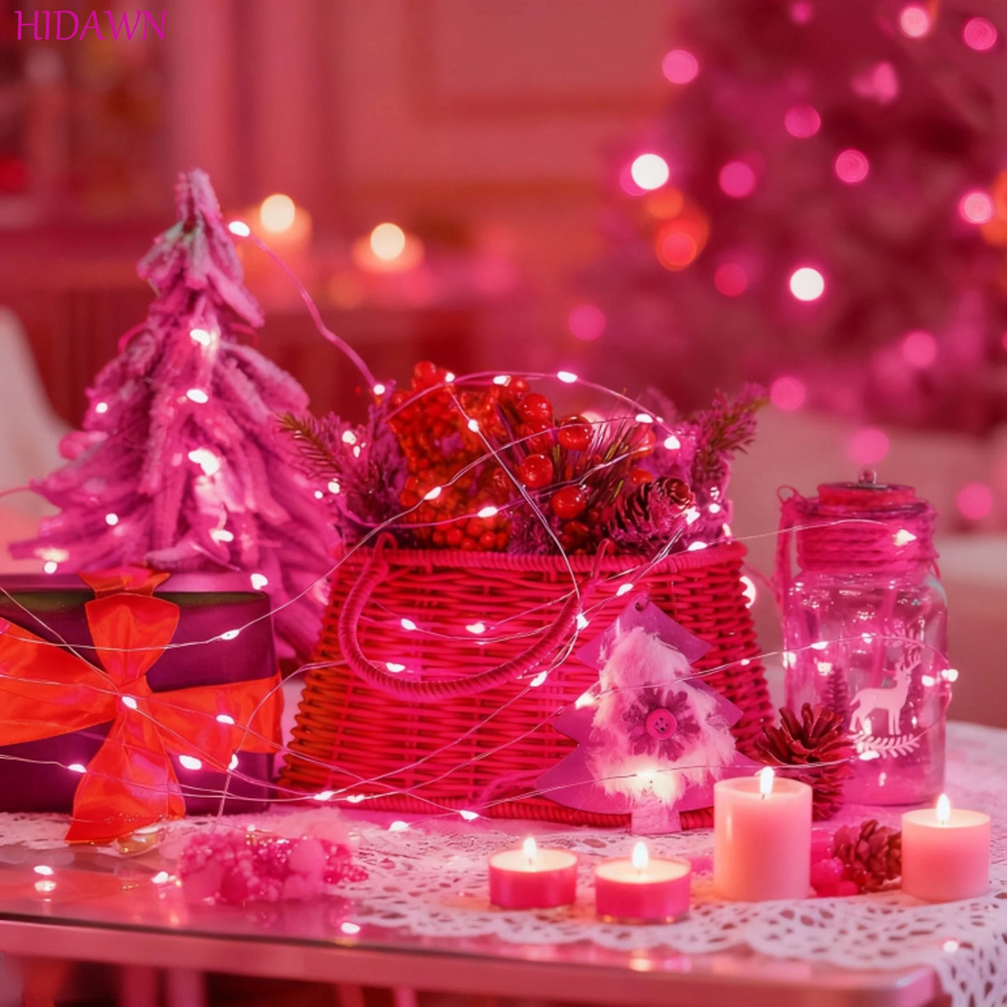 HIDAWN Pink Fairy Lights Battery Operated, 33Feet 100 LEDs Mini Battery Powered String Lights, Waterproof Lights Mason Jar Lights for Home Wedding Christmas Decoration ﻿