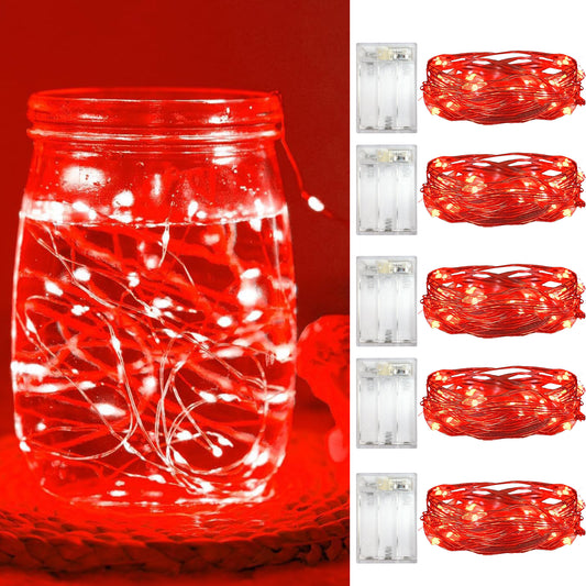 HIDAWN Red Fairy Lights Battery Operated, 33Feet 100 LEDs Mini Battery Powered String Lights, Waterproof Lights Mason Jar Lights for Home Wedding Christmas Decoration ﻿