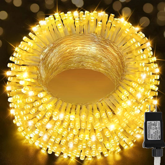HIDAWN Christmas String Lights Indoor Outdoor, 200 LED 75.5FT Connectable Waterproof, 8 Modes with Memory Function,Twinkle Wedding Fairy Lights Plug in Clear Wire, Warm White