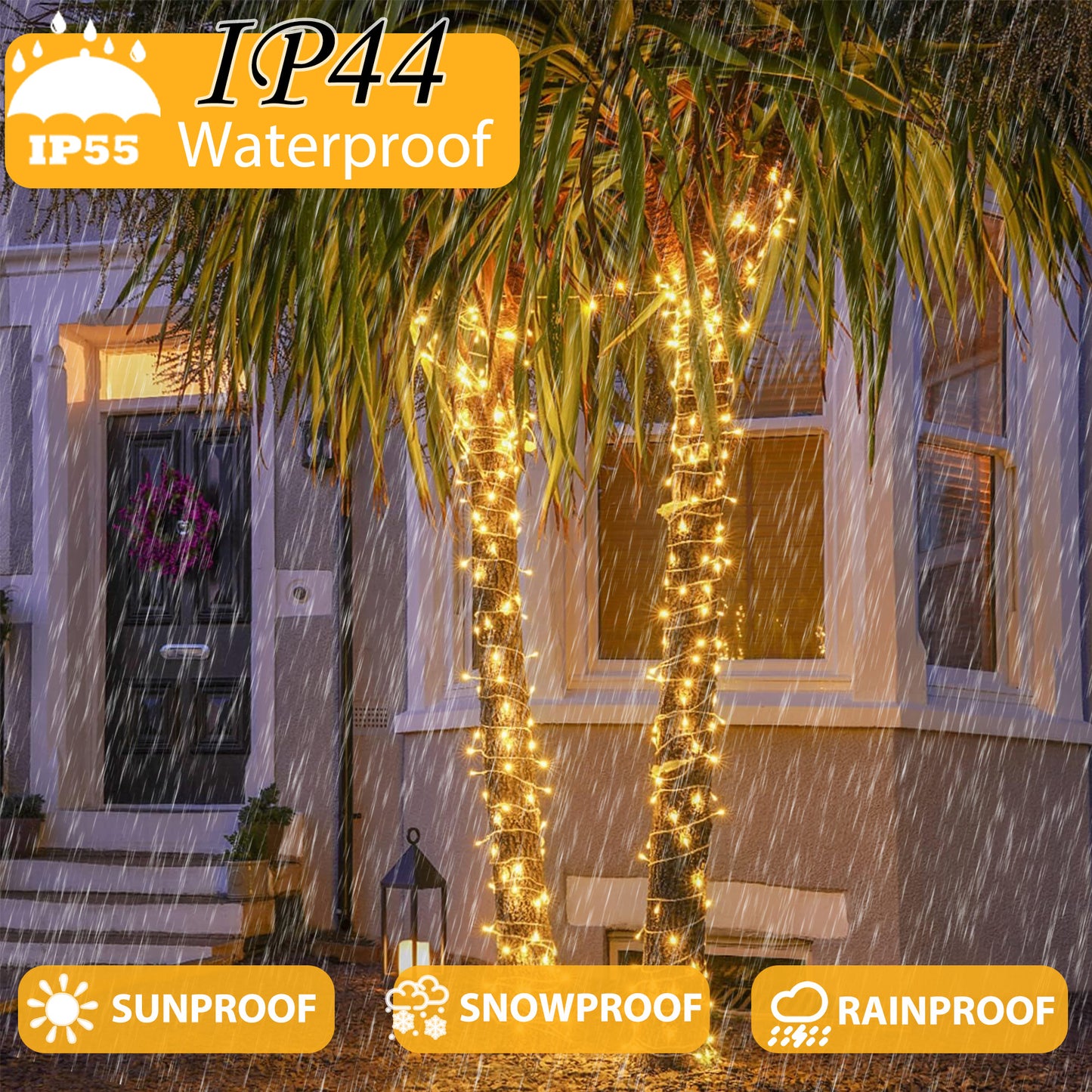 HIDAWN Christmas String Lights Indoor Outdoor, 200 LED 75.5FT Connectable Waterproof, 8 Modes with Memory Function,Twinkle Wedding Fairy Lights Plug in Clear Wire, Warm White