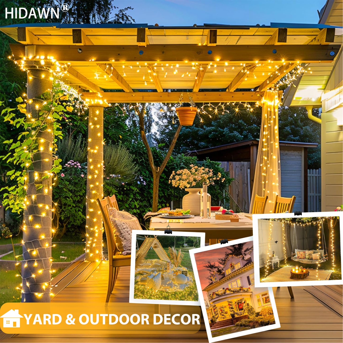 HIDAWN Christmas String Lights Indoor Outdoor, 200 LED 75.5FT Connectable Waterproof, 8 Modes with Memory Function,Twinkle Wedding Fairy Lights Plug in Clear Wire, Warm White