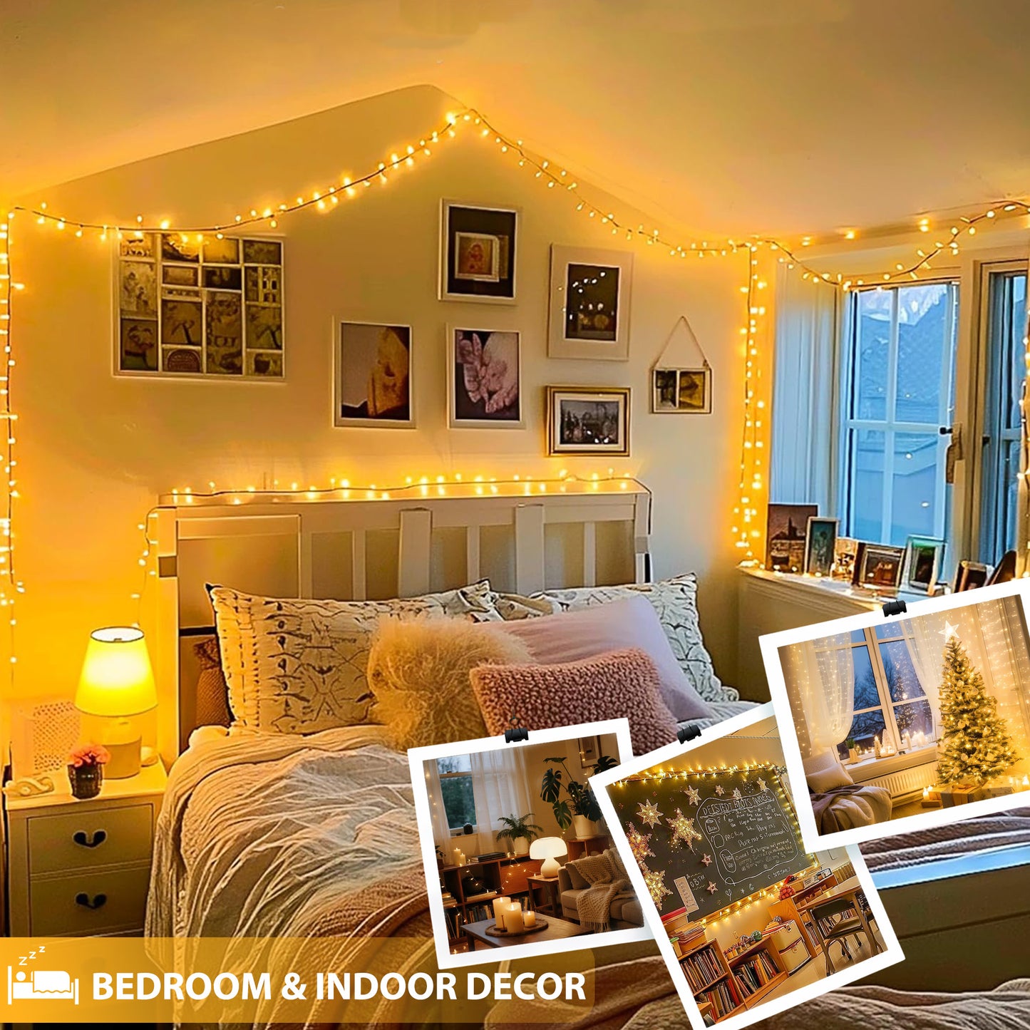 HIDAWN Christmas String Lights Indoor Outdoor, 200 LED 75.5FT Connectable Waterproof, 8 Modes with Memory Function,Twinkle Wedding Fairy Lights Plug in Clear Wire, Warm White