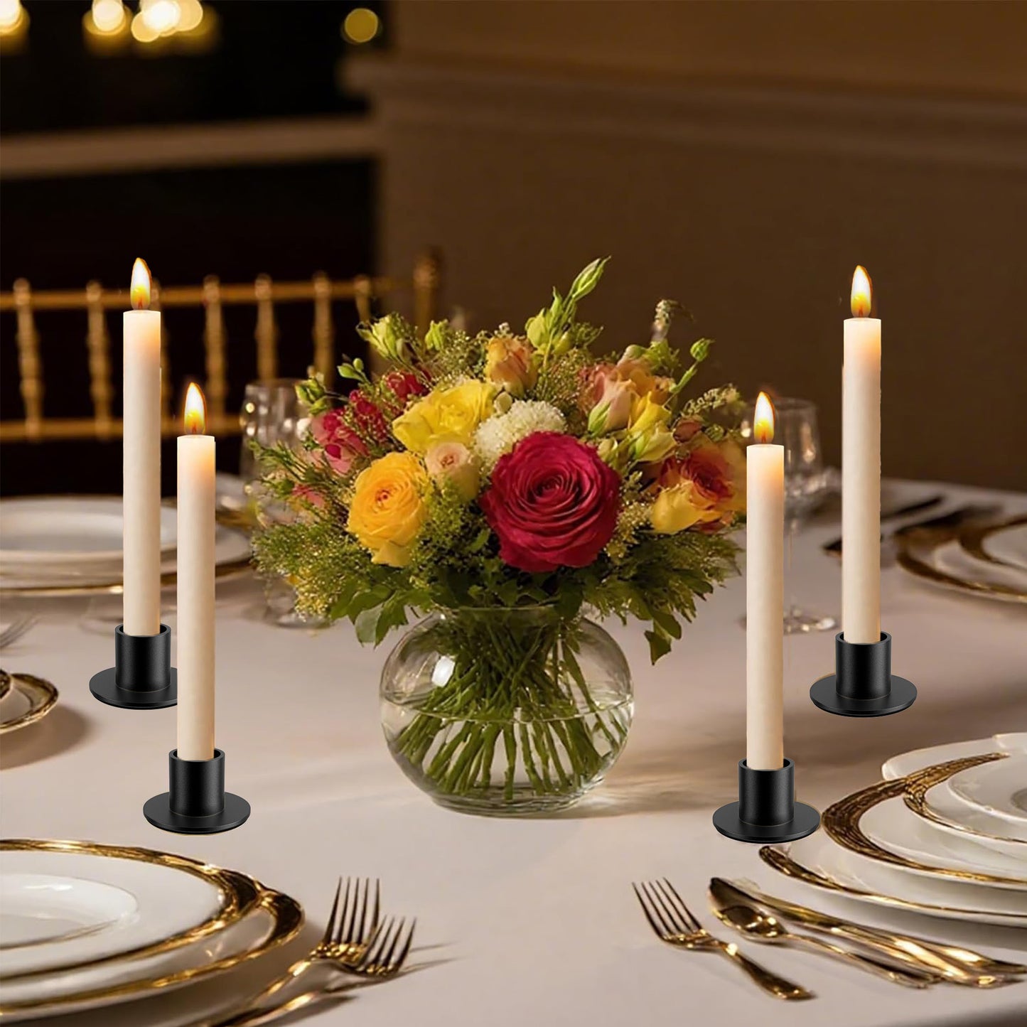 HDAIWN 6 Pcs Black Candle Holder,Metal Taper Candle Holders, Classic Candlestick Holders for Table Centerpiece, Festive Christmas Mantel Display or Home Decor