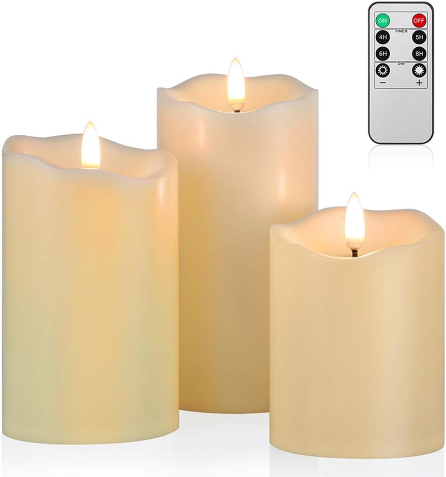 HIDAWN 3 Pack Flickering Flameless Candle Battery Operated Candle LED Pillar Candles with Remote  for Room Fall Home Decor Wedding Christmas Decorations