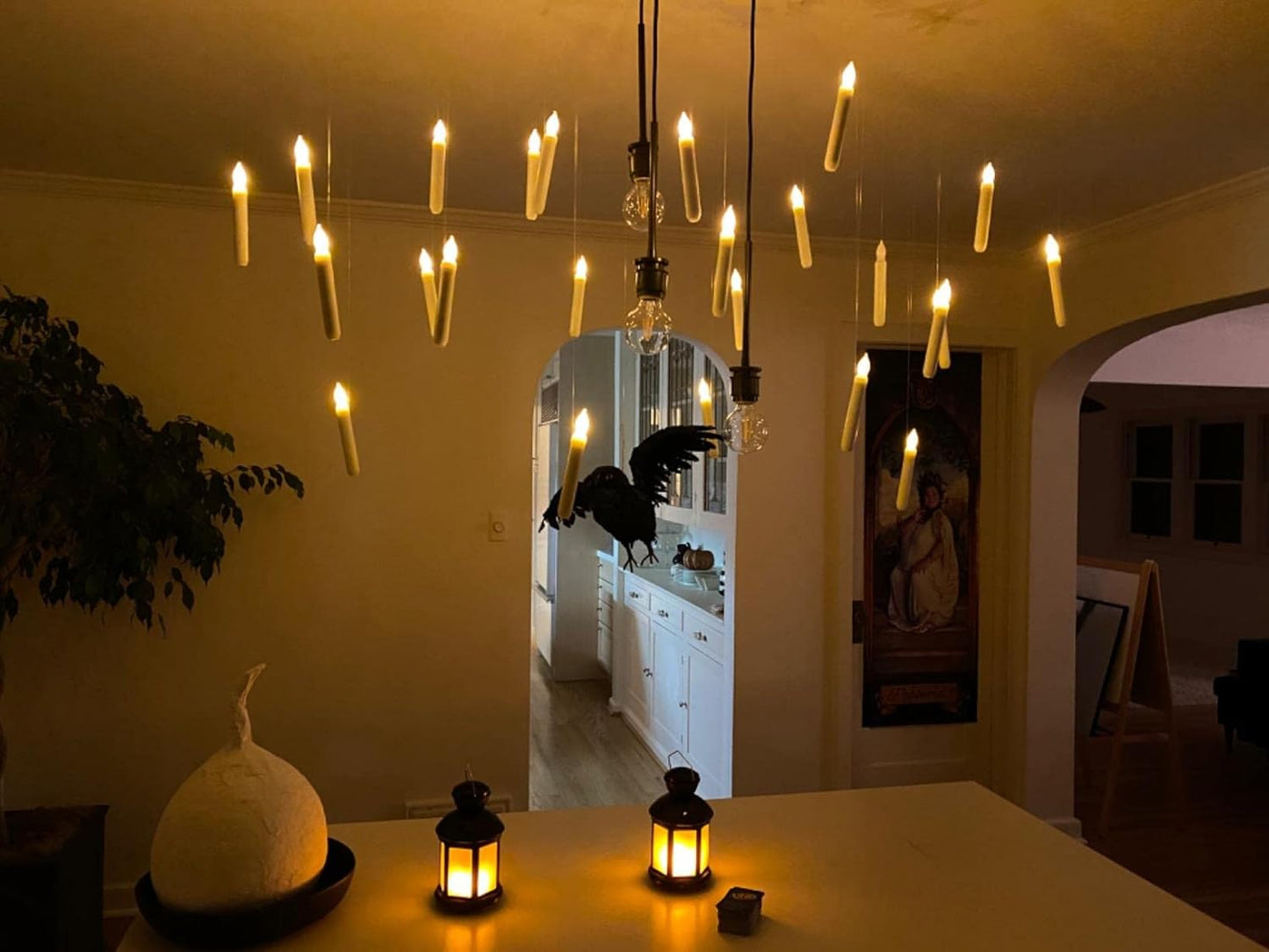 HIDAWN Hanging Floating Candles, NO Remote, Flameless Taper Candles Battery Operated, 6.5" Warm Yellow Flickering Flame Candlesticks, Dripless LED Handheld Candles Lights for Halloween Xmas