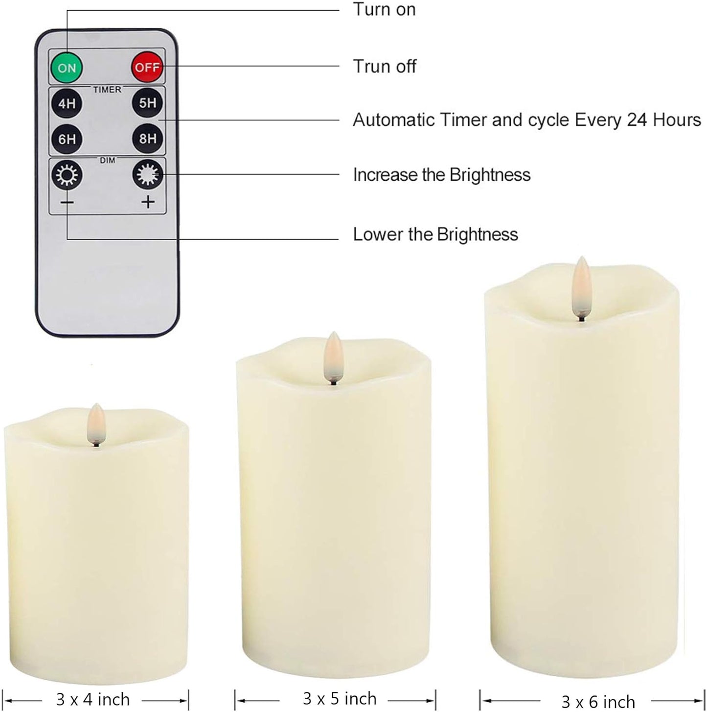 HIDAWN 3 Pack Flickering Flameless Candle Battery Operated Candle LED Pillar Candles with Remote  for Room Fall Home Decor Wedding Christmas Decorations