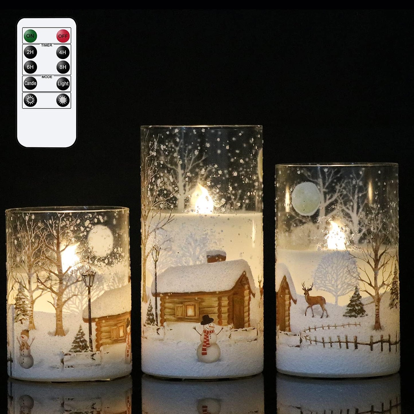 HIDAWN Snowman Flameless Candles Battery Operated with Remote and Timer Real Wax LED Flickering Pillar Candles White Cold Light Window Christmas Holiday Decor D3 x 4",5",6"