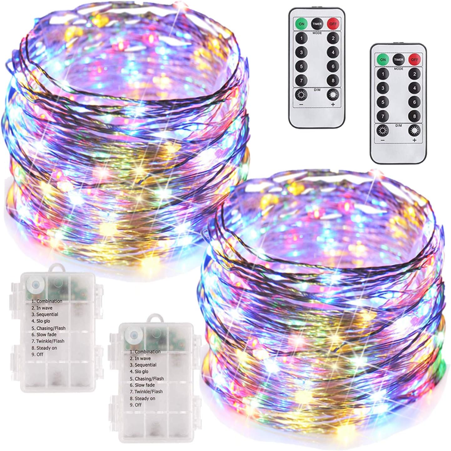 HIDAWN Outdoor Fairy Lights, Timer Battery Operated Twinkle Lights with Remote [2 Pack], Christmas Outdoor String Lights Battery Operated, Colorful Outdoor Twinkle Lights Waterproof