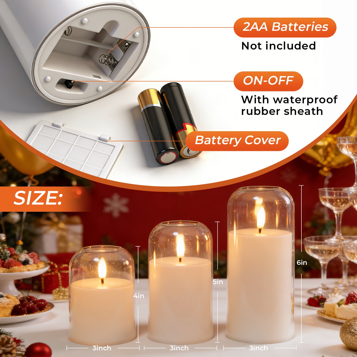 HIDAWN Flameless Candles with Remote and Timer,Flickering Battery Operated LED Pillar Candle,3D Wick Acrylic Electric Fake Candles-Clear Arc 4''x5''x6''