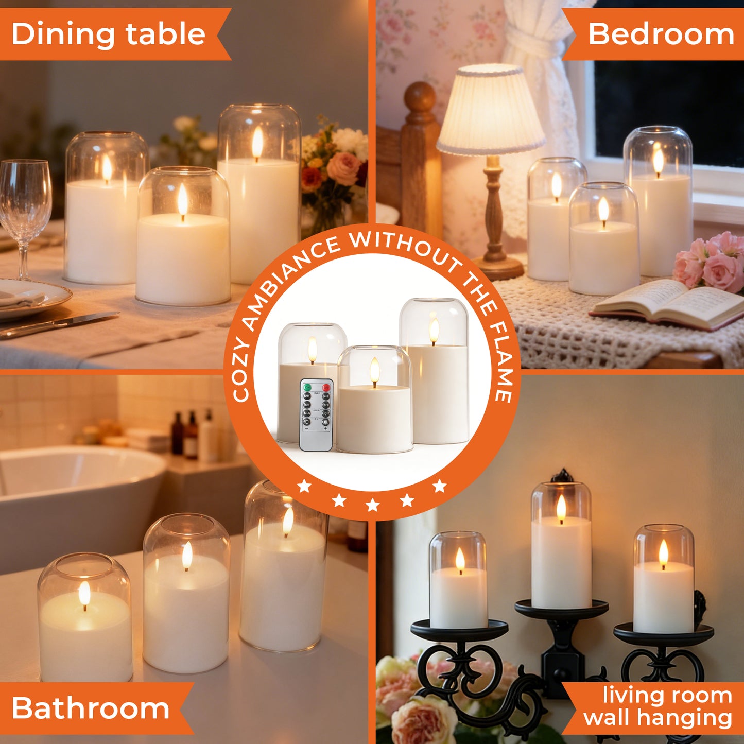 HIDAWN Flameless Candles with Remote and Timer,Flickering Battery Operated LED Pillar Candle,3D Wick Acrylic Electric Fake Candles-Clear Arc 4''x5''x6''