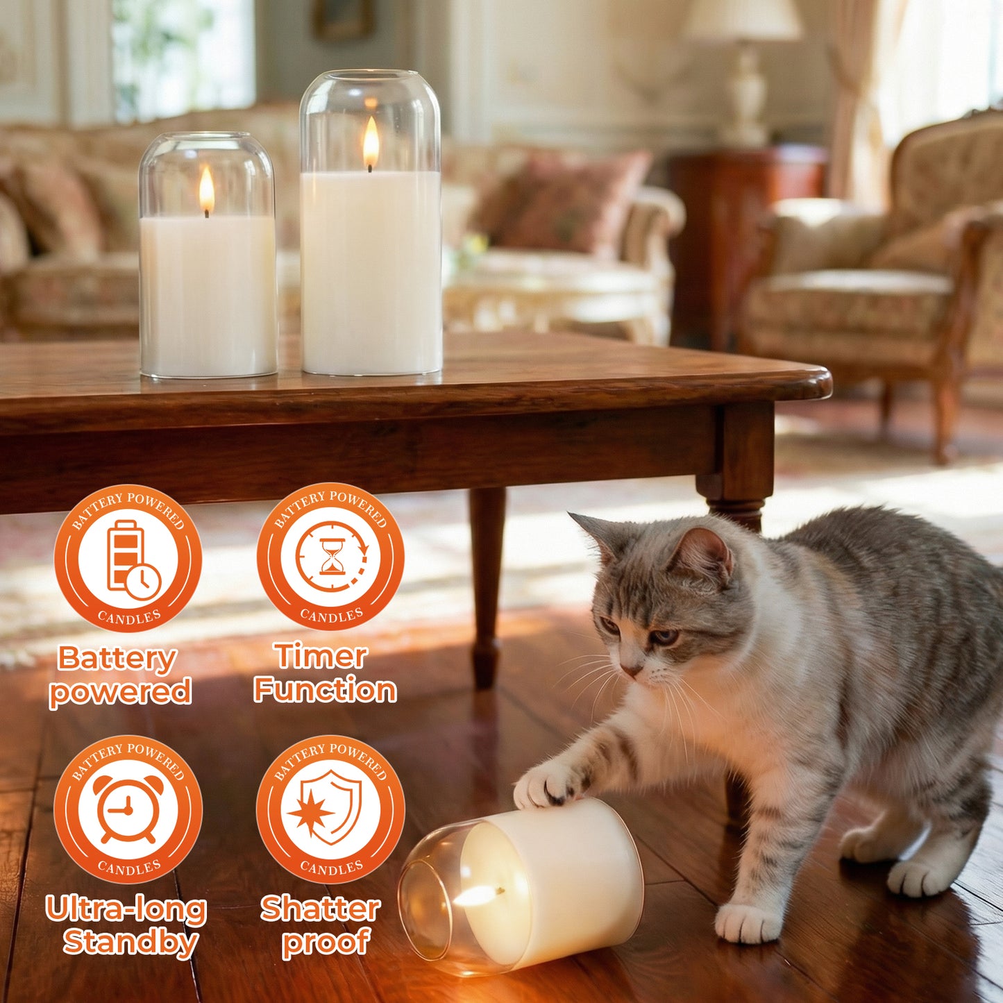 HIDAWN Flameless Candles with Remote and Timer,Flickering Battery Operated LED Pillar Candle,3D Wick Acrylic Electric Fake Candles-Clear Arc 4''x5''x6''