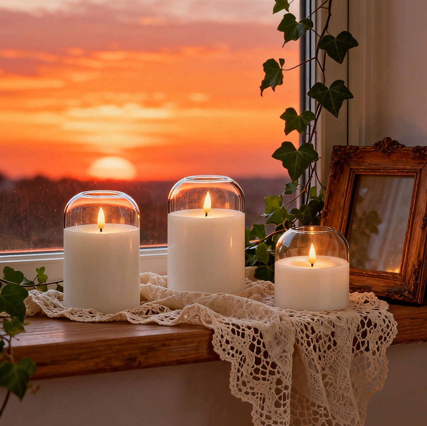 HIDAWN Flameless Candles with Remote and Timer,Flickering Battery Operated LED Pillar Candle,3D Wick Acrylic Electric Fake Candles-Clear Arc 4''x5''x6''