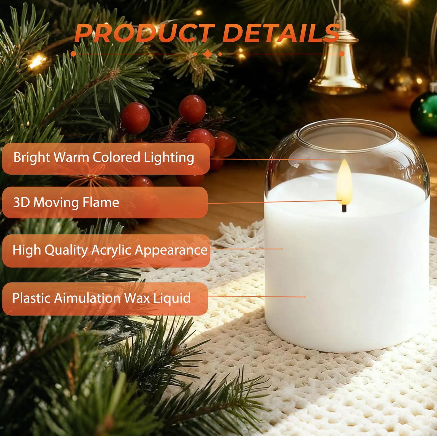 HIDAWN Flameless Candles with Remote and Timer,Flickering Battery Operated LED Pillar Candle,3D Wick Acrylic Electric Fake Candles-Clear Arc 4''x5''x6''