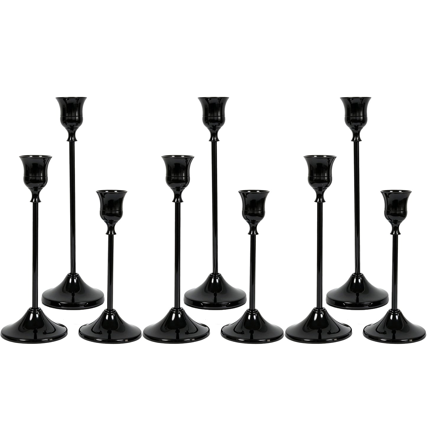 HIDAWN Black Candlestick Holders Set of 9, Metal Taper Candle Holders, Home Decor Holder Set for Table, Mantel, Room Decorations Housewarming Gift ﻿ ﻿