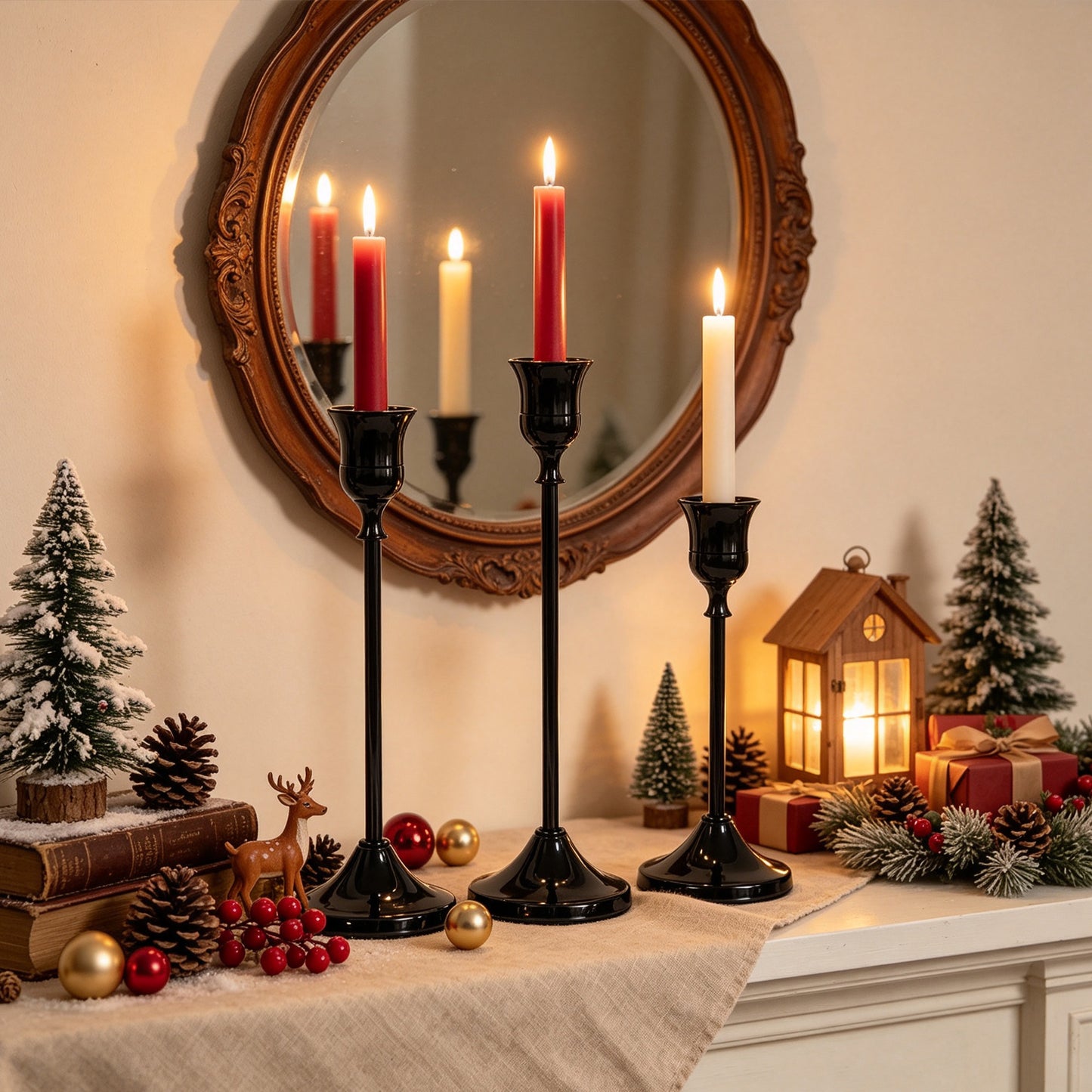 HIDAWN Black Candlestick Holders Set of 9, Metal Taper Candle Holders, Home Decor Holder Set for Table, Mantel, Room Decorations Housewarming Gift ﻿ ﻿