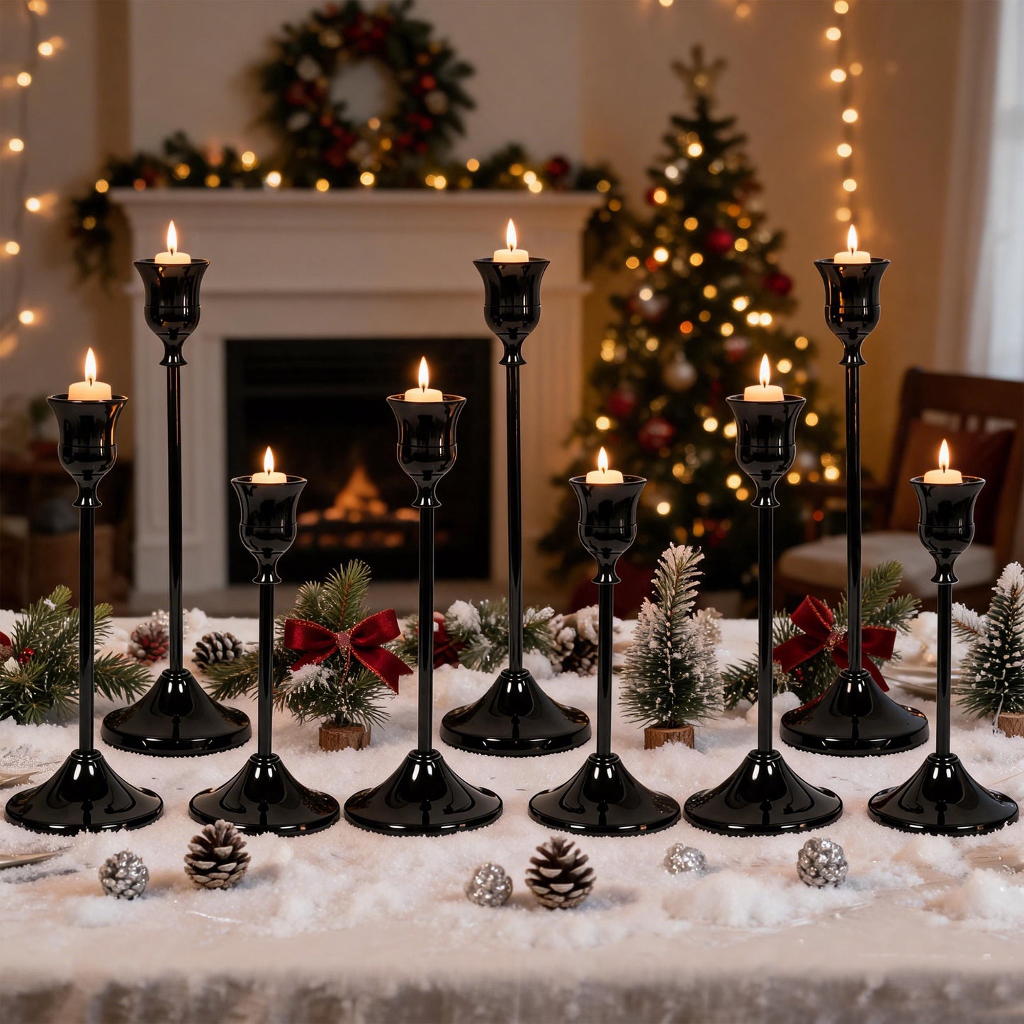 HIDAWN Black Candlestick Holders Set of 9, Metal Taper Candle Holders, Home Decor Holder Set for Table, Mantel, Room Decorations Housewarming Gift ﻿ ﻿