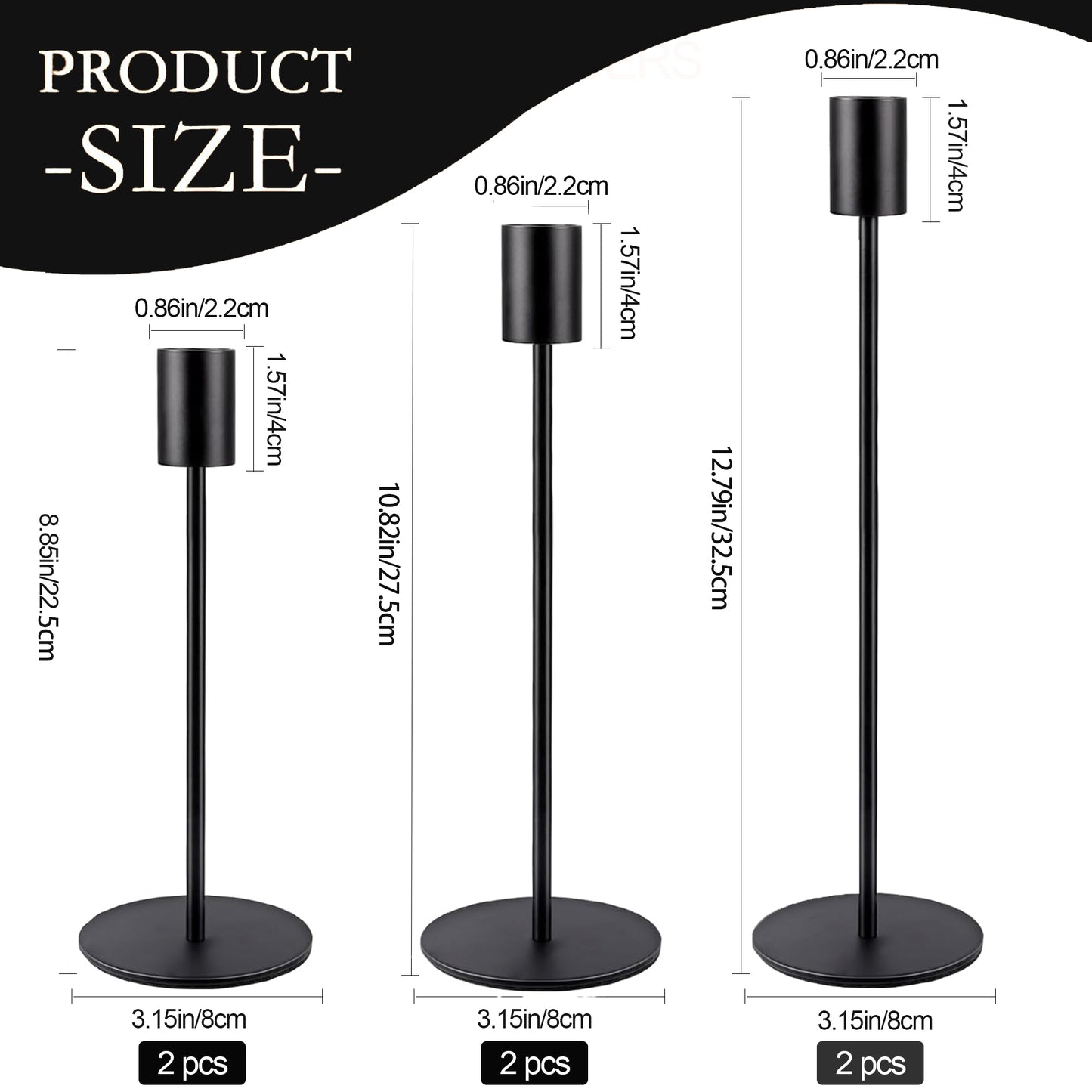 HIDAWN Matte Black Taper Candle Holders, 6 Pack Candlestick Holders Metal Candle Stick Holder Fits 3/4 inch Thick Candle&Led Candles