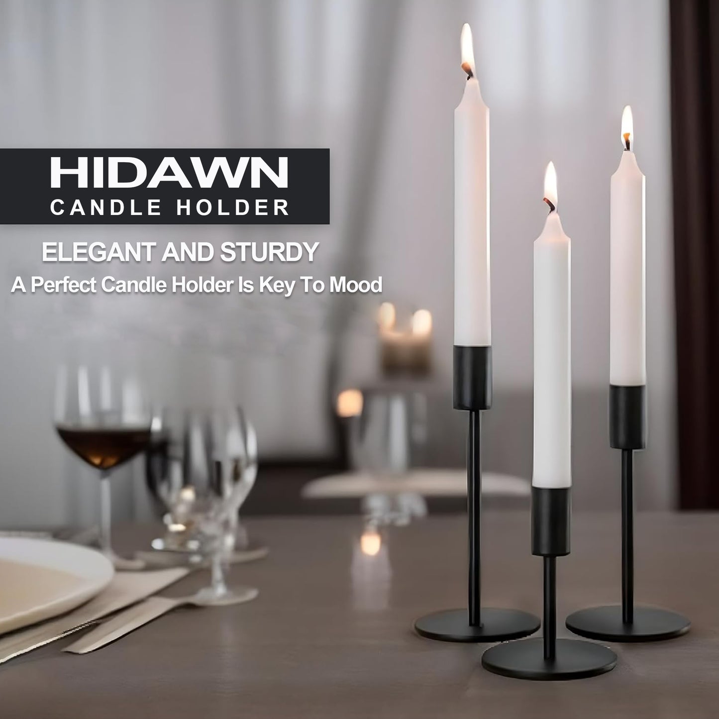 HIDAWN Matte Black Taper Candle Holders, 6 Pack Candlestick Holders Metal Candle Stick Holder Fits 3/4 inch Thick Candle&Led Candles