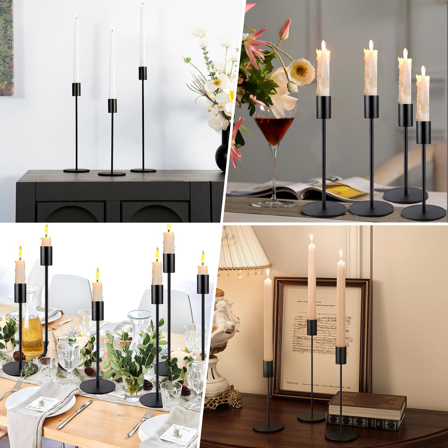 HIDAWN Matte Black Taper Candle Holders, 6 Pack Candlestick Holders Metal Candle Stick Holder Fits 3/4 inch Thick Candle&Led Candles