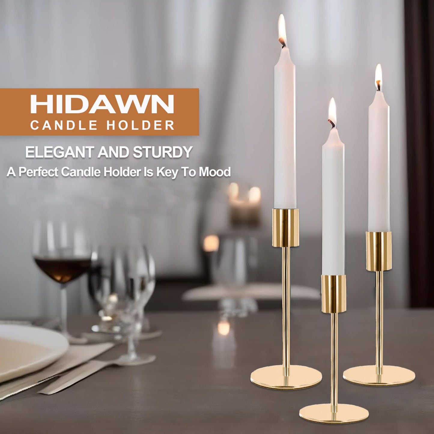 HIDAWN Metal Gold Taper Candle Holder, 6 Pack Candlestick Holders Set Candle Stick Holder Fits 3/4 inch Thick Candle&Led Candles