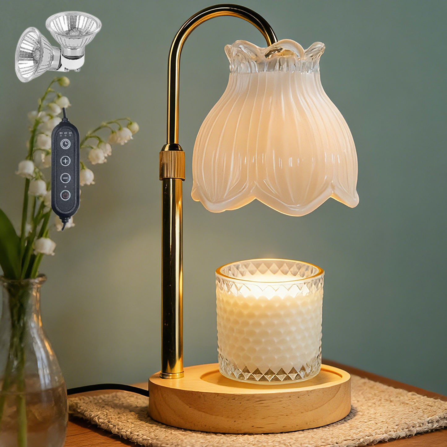 HIDAWN Candle Warmer Lamp with Timer Dimmable,Adjustable Height,Electric Flameless Wax Melter for Jar Candles with 2 Bulbsfor Women Mom, House Warming Gifts New Home Decor-White Magnolia