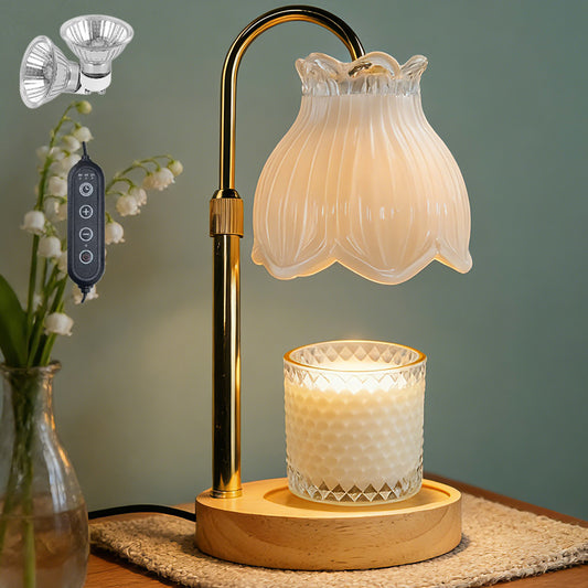 HIDAWN Candle Warmer Lamp with Timer Dimmable,Adjustable Height,Electric Flameless Wax Melter for Jar Candles with 2 Bulbsfor Women Mom, House Warming Gifts New Home Decor-White Magnolia