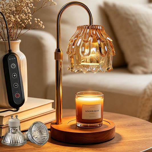 HIDAWN Candle Warmer Lamp with Timer Dimmable,Adjustable Height,Electric Flameless Wax Melter for Jar Candles with 2 Bulbs for Women Mom, House Warming Gifts New Home Decor（Candle Not Included）