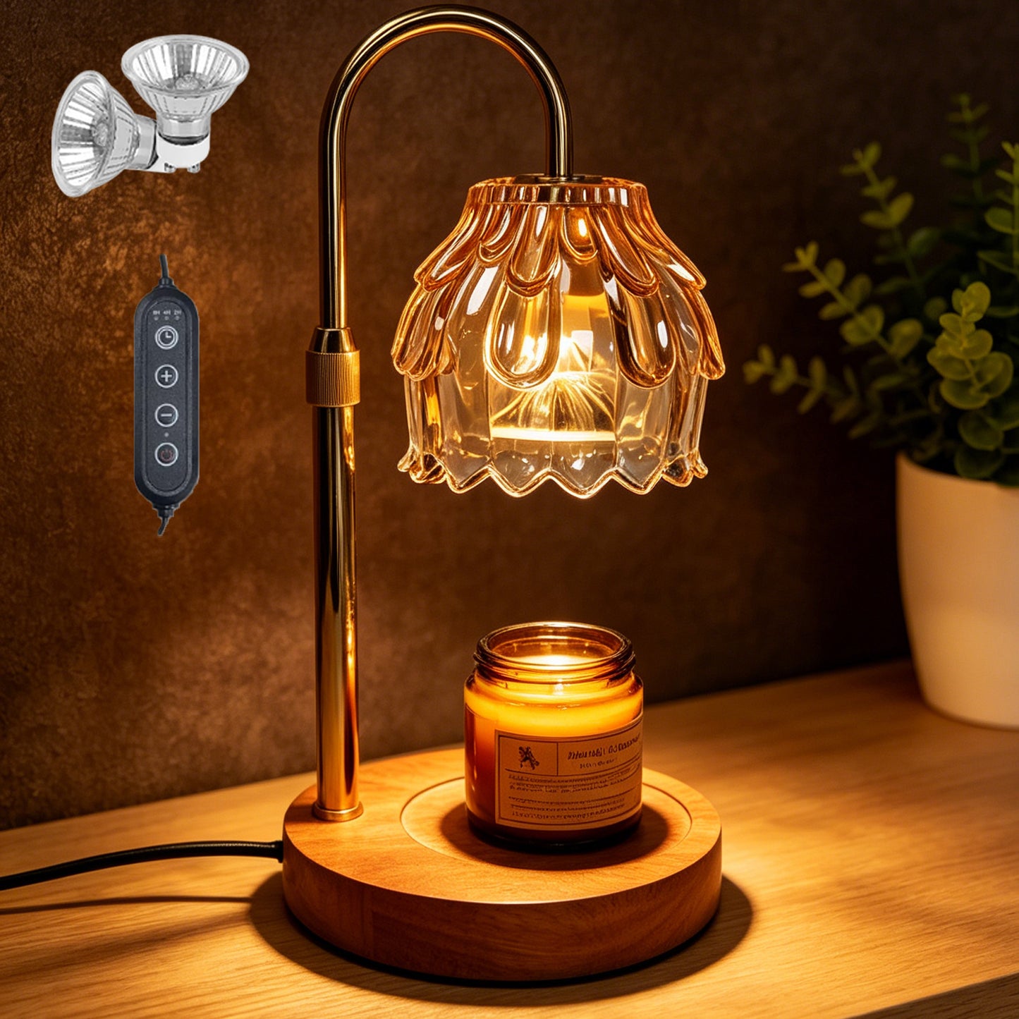 HIDAWN Candle Warmer Lamp with Timer Dimmable,Adjustable Height,Electric Flameless Wax Melter for Jar Candles with 2 Bulbs for Women Mom, House Warming Gifts New Home Decor（Candle Not Included）