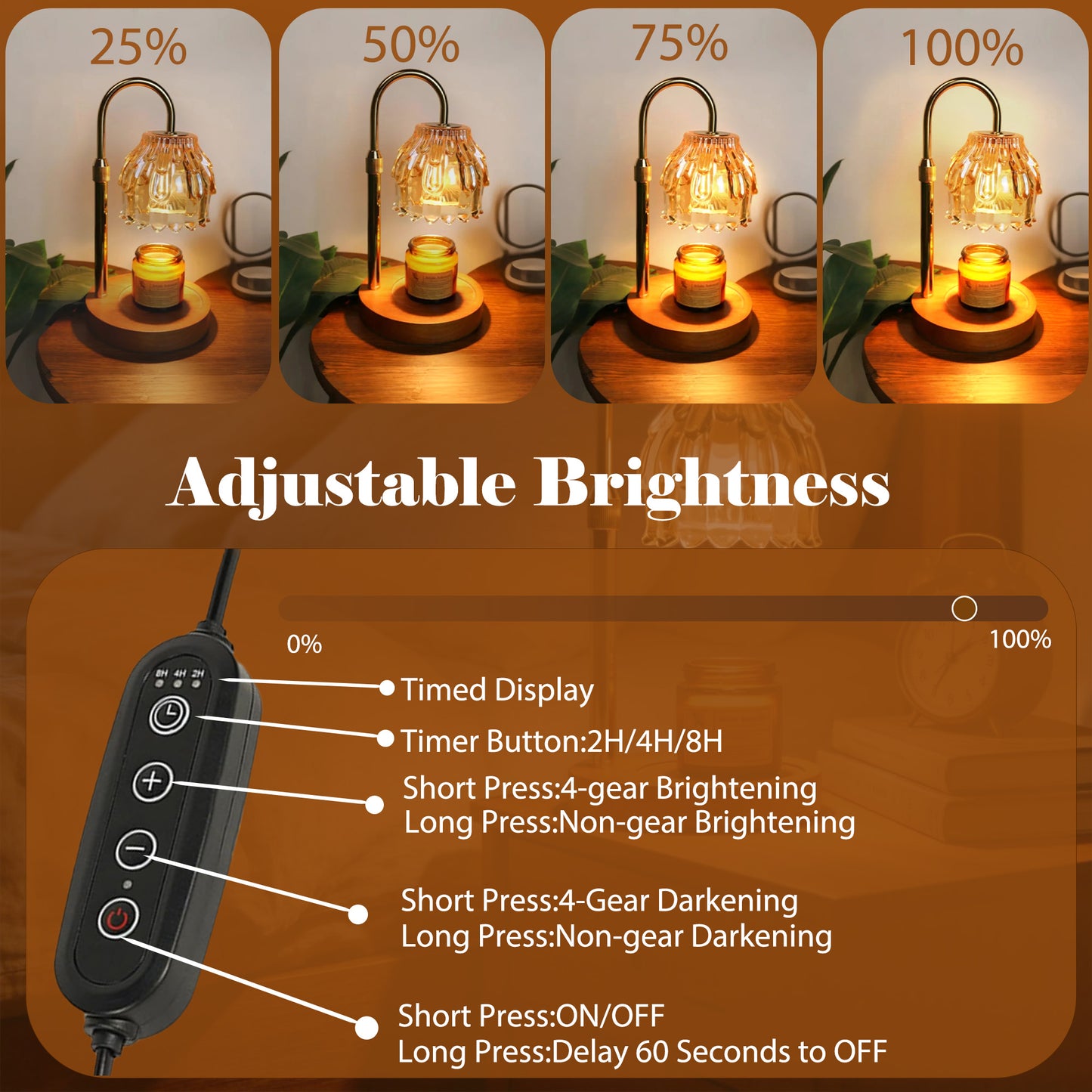 HIDAWN Candle Warmer Lamp with Timer Dimmable,Adjustable Height,Electric Flameless Wax Melter for Jar Candles with 2 Bulbs for Women Mom, House Warming Gifts New Home Decor（Candle Not Included）