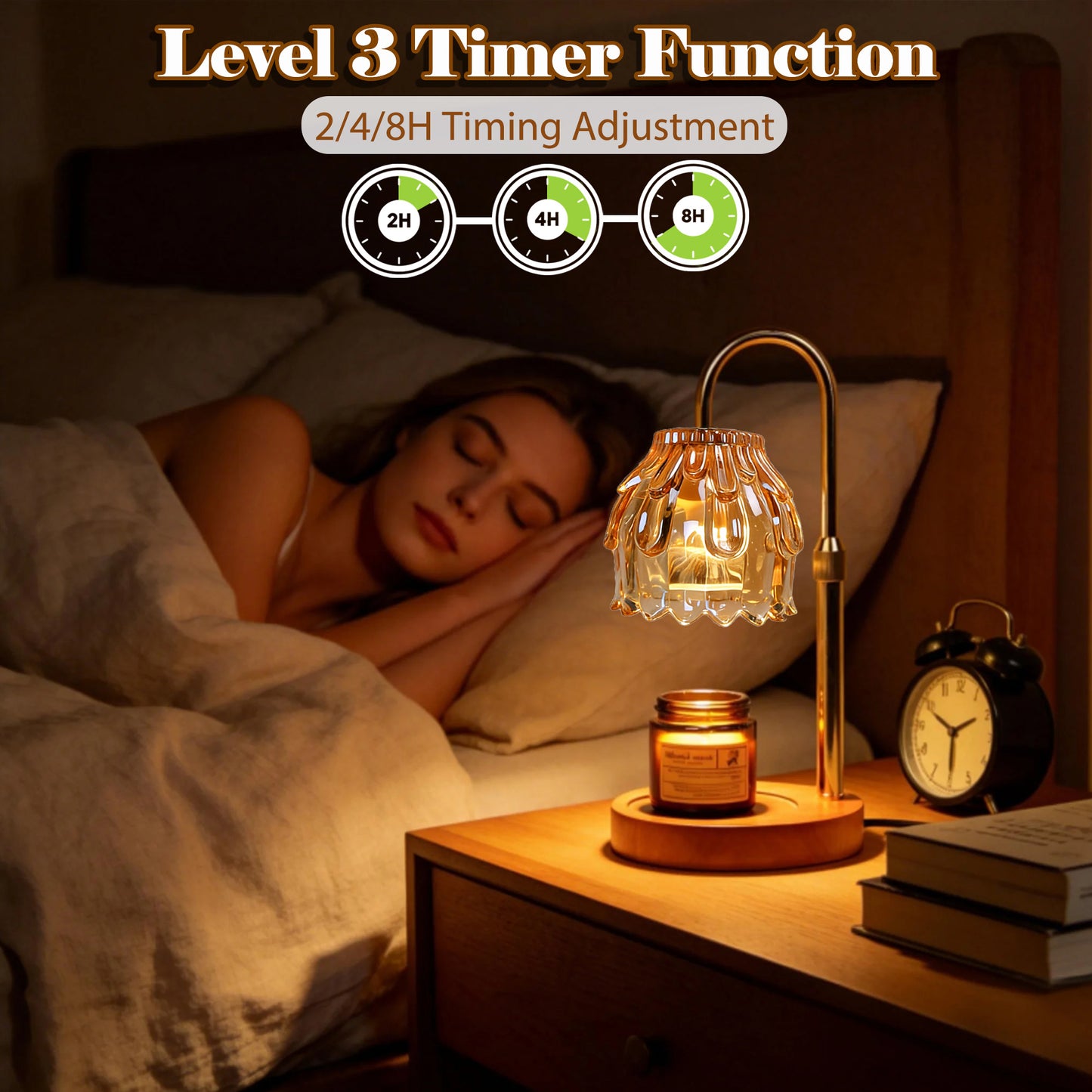 HIDAWN Candle Warmer Lamp with Timer Dimmable,Adjustable Height,Electric Flameless Wax Melter for Jar Candles with 2 Bulbs for Women Mom, House Warming Gifts New Home Decor（Candle Not Included）