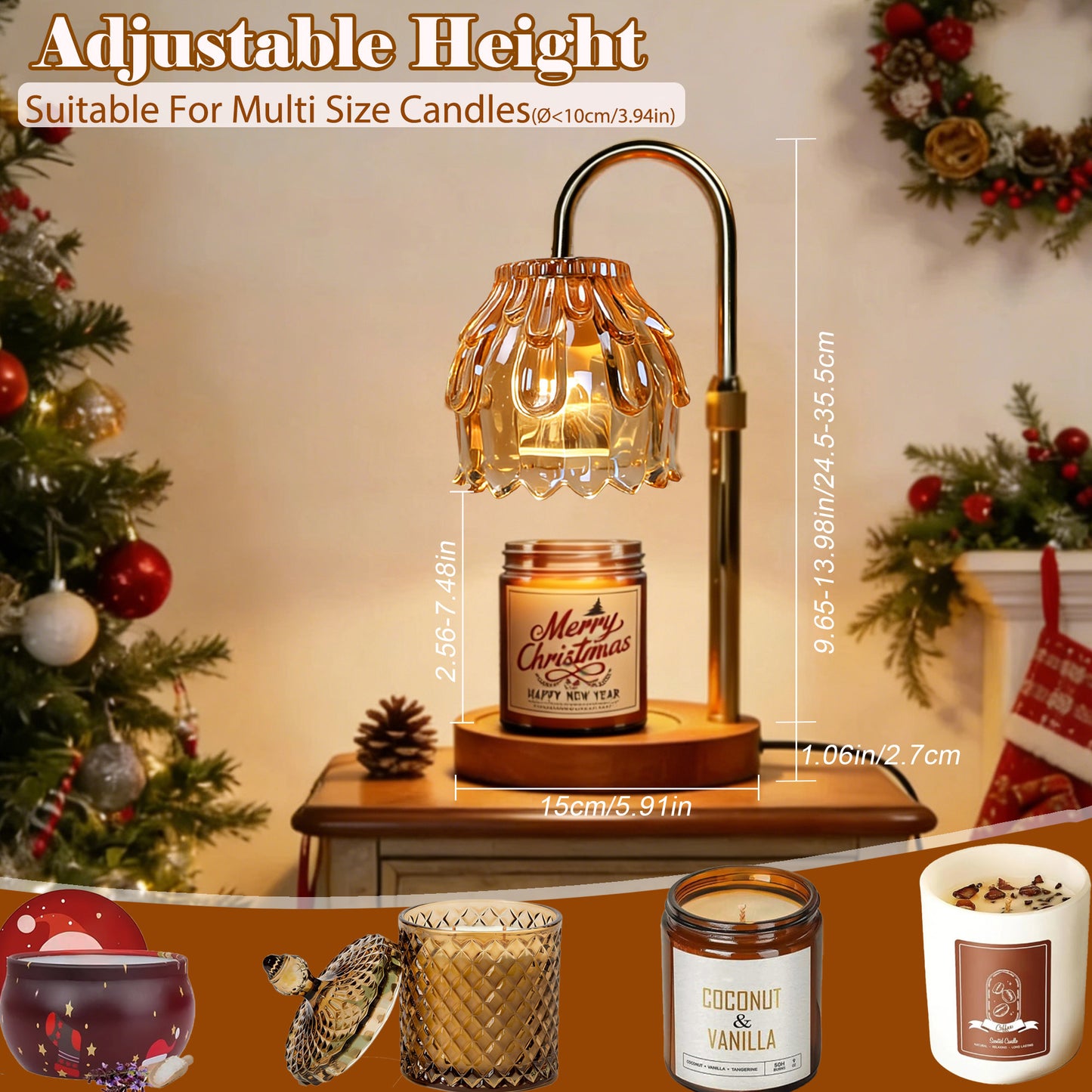 HIDAWN Candle Warmer Lamp with Timer Dimmable,Adjustable Height,Electric Flameless Wax Melter for Jar Candles with 2 Bulbs for Women Mom, House Warming Gifts New Home Decor（Candle Not Included）