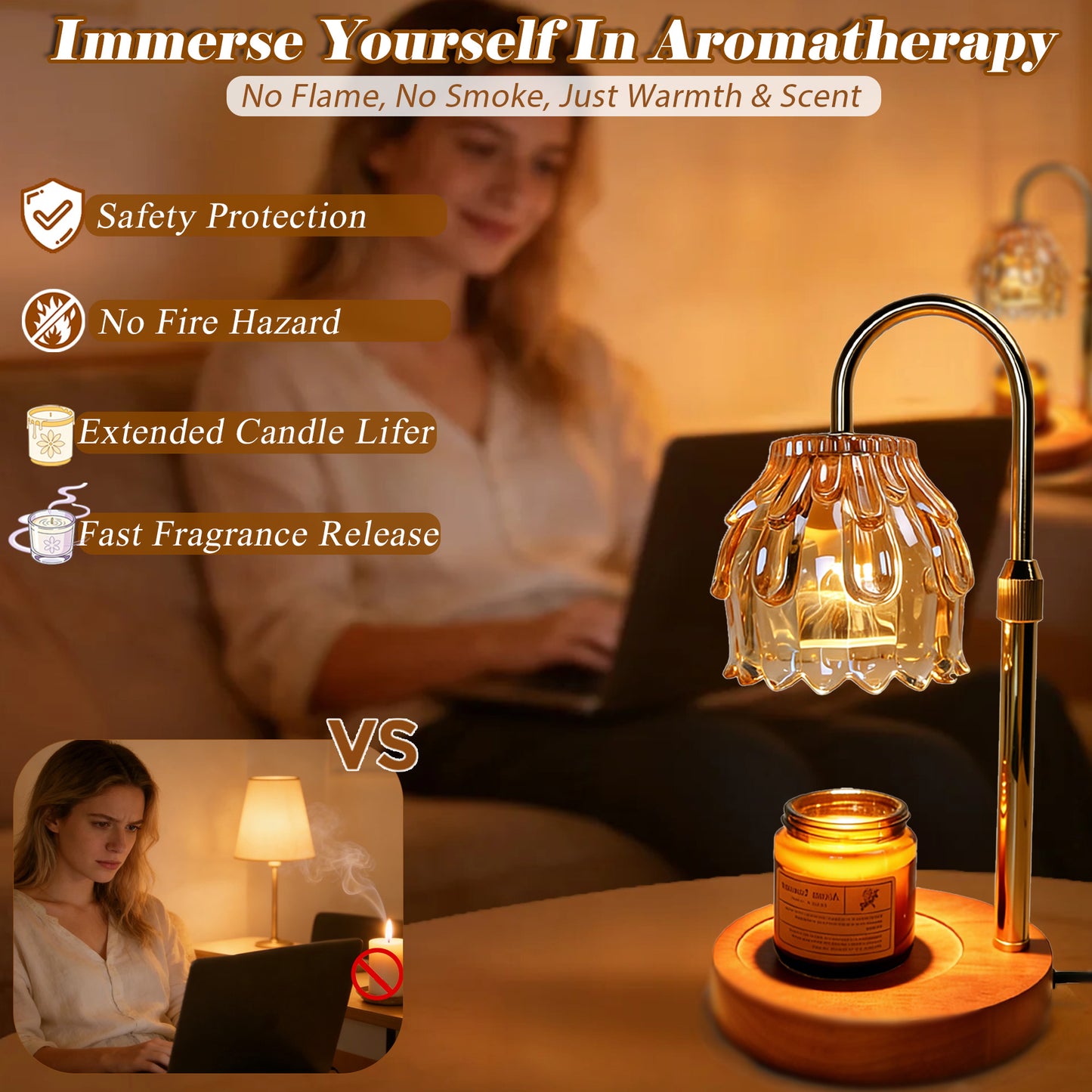 HIDAWN Candle Warmer Lamp with Timer Dimmable,Adjustable Height,Electric Flameless Wax Melter for Jar Candles with 2 Bulbs for Women Mom, House Warming Gifts New Home Decor（Candle Not Included）