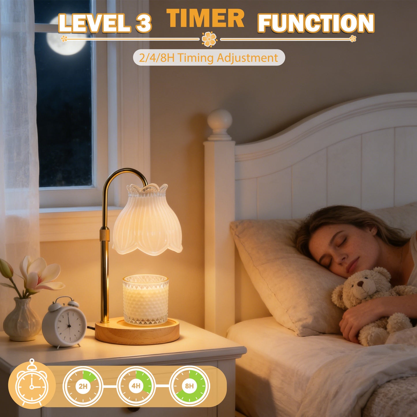 HIDAWN Candle Warmer Lamp with Timer Dimmable,Adjustable Height,Electric Flameless Wax Melter for Jar Candles with 2 Bulbsfor Women Mom, House Warming Gifts New Home Decor-White Magnolia