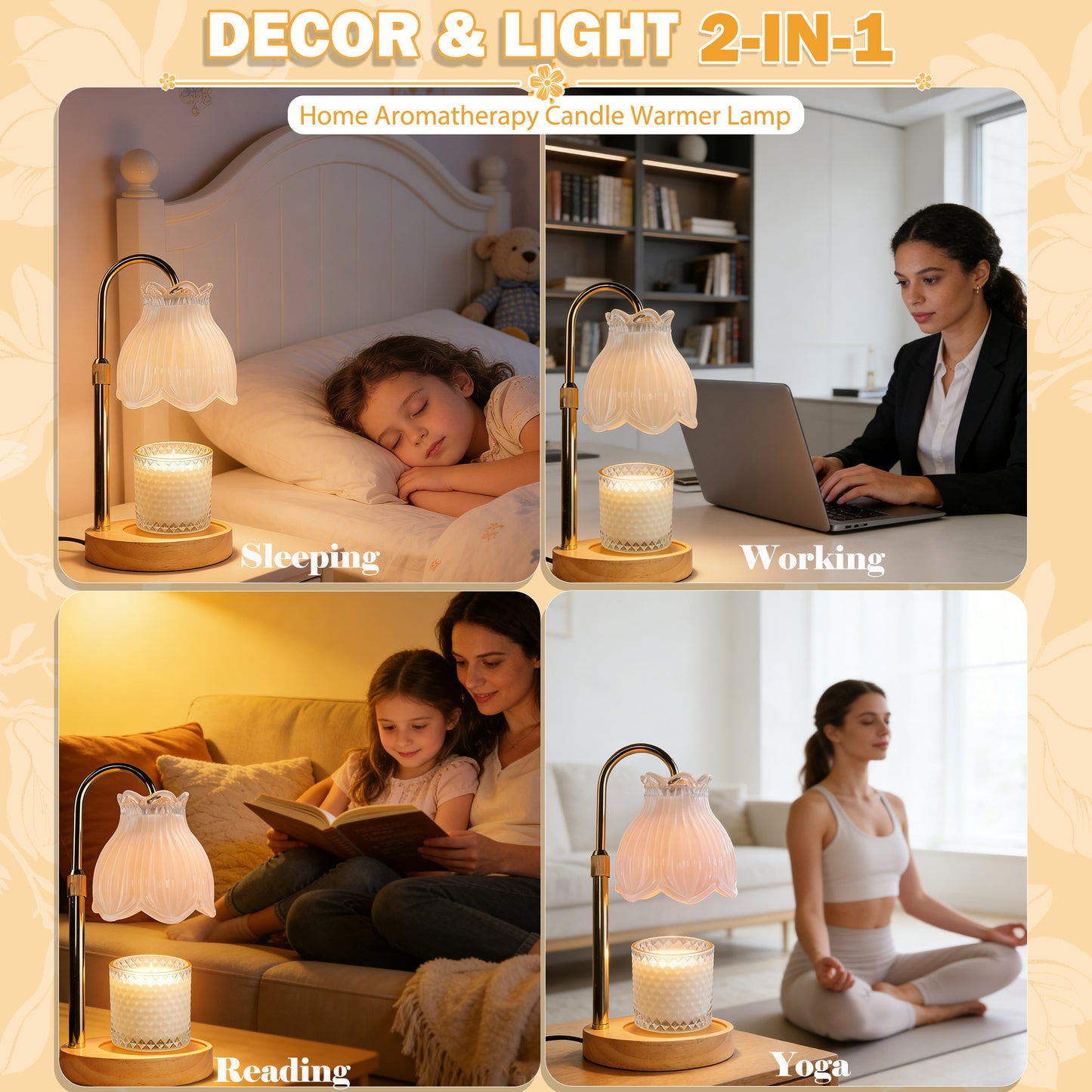 HIDAWN Candle Warmer Lamp with Timer Dimmable,Adjustable Height,Electric Flameless Wax Melter for Jar Candles with 2 Bulbsfor Women Mom, House Warming Gifts New Home Decor-White Magnolia