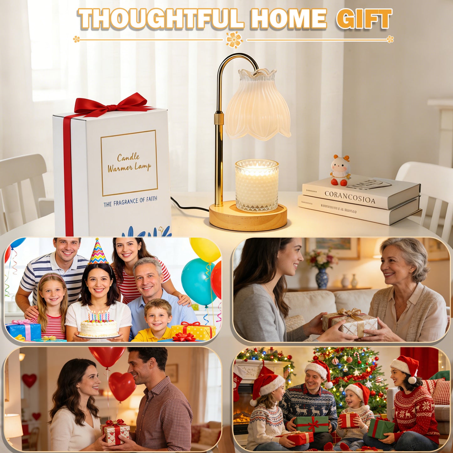HIDAWN Candle Warmer Lamp with Timer Dimmable,Adjustable Height,Electric Flameless Wax Melter for Jar Candles with 2 Bulbsfor Women Mom, House Warming Gifts New Home Decor-White Magnolia