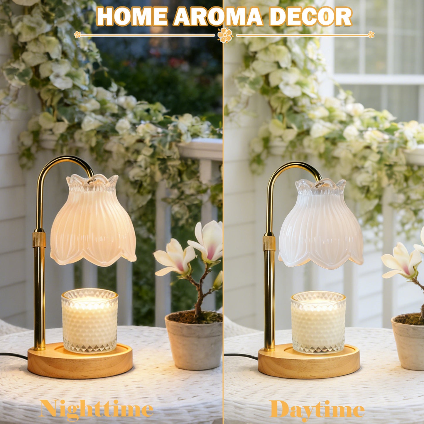 HIDAWN Candle Warmer Lamp with Timer Dimmable,Adjustable Height,Electric Flameless Wax Melter for Jar Candles with 2 Bulbsfor Women Mom, House Warming Gifts New Home Decor-White Magnolia
