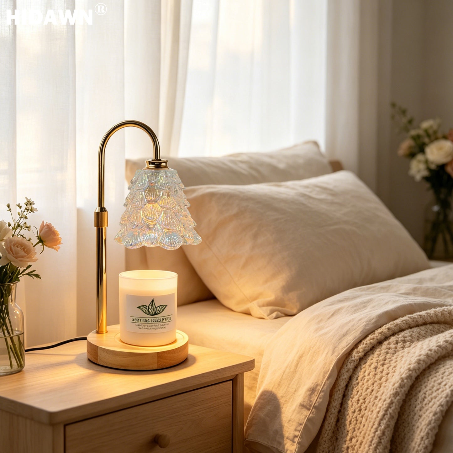 HIDAWN Candle Warmer Lamp with Timer Dimmable,Adjustable Height,Electric Flameless Wax Melter for Jar Candles with 2 Bulbs for Women Mom, House Warming Gifts New Home Decor-Colorful Christmas Tree